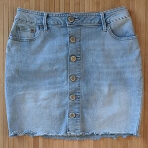 Maurices Light Blue Distressed Denim Mini Jean Skirt, Size 4